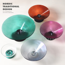 Light luxury color fruit plate ornaments Nordic living room household coffee table Glass Candy plate personality dried fruit basin fruit basket