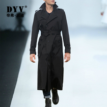 dyv new mid-length style dress for mens long style with a knee loose double-row button Inron wind extra-long handsome jacket