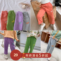 Childrens clothing 2021 new little girl Korean casual pants childrens Joker sports pants baby Foreign style plus velvet trousers