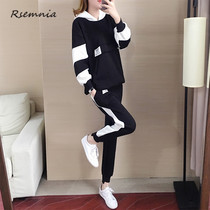 Rsemnia casual plus velvet sports suit womens loose new lambskin thickened sweater fitness two-piece set tide