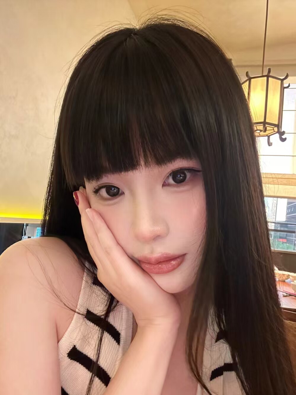 真我黑长直漫画齐刘海假发套 全真发整顶设计 自然隐形无痕贴合 长发飘逸顺滑