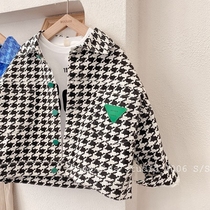 Boy Han Tie Jacket Girl Spring Clothing Foreign Air Grid 2022 New Children Fried Street Kickoff Spring Autumn With Handsome Air Tide