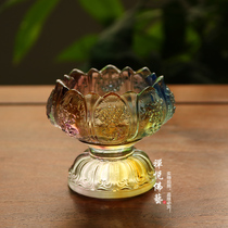 Zen Yue Buddha art Ancient method Glass rich lotus eight auspicious candlestick Buddha supplies Ghee for lamp holder for bowl