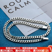 Versatile mens simple necklace sterling silver ring ring ring fashion Korean version of the hipster men personality hip hop Cuban long chain