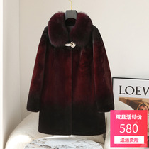 Haining golden mink velvet fur coat female fashion middle-aged and elderly mother imitation mink fox fur collar coat 2022 new