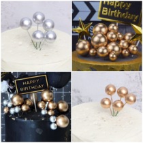 Net celebrity creative polishing ball Gold ball Silver ball Birthday cake decoration decoration Dessert table baking plug-in accessories