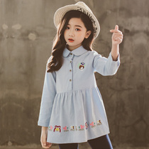 Girls dress spring and autumn 2021 New Korean version of foreign style cotton shirt dress childrens thin striped princess dress