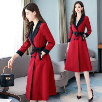 Trench coat womens long 2021 spring new goddess fan temperament fashionable waist slim slim red coat coat coat