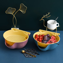 Fruit Basket Double Layer Drain Melon tray on melon Cell Phone Bracket Melon Basin Creative Sloth Fruit Tray