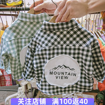 Children plus velvet shirt Plaid long sleeve autumn and winter foreign boy handsome child Korean top baby warm shirt