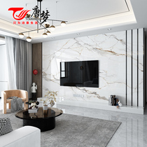 Rock plate big plate Tang Meng light luxury TV background wall tile modern simple marble decoration living room