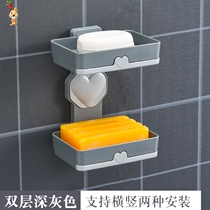 Double drain moisture-proof soap holder Soap box drain toilet Korean Nordic ins creative wall-mounted non-perforated