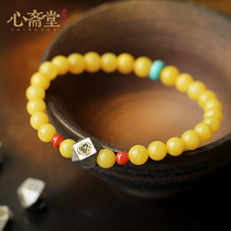 Xin Zhaitang (Xumi) natural raw ore beeswax beads old silver heart curse 12 zodiac Ox year old hand string