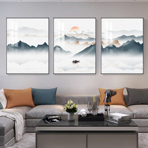China Fengshanshui Living Room Decorative Painting Sofa Background Wall Crystal Porcelain Hanging Painting Holeless Landscape Painting Triple Painting