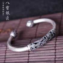 S990 Silver Hollow Lotus Bracelet Female Sterling Silver Vintage Ethnic Style Handmade Custom Lotus Mother Opening