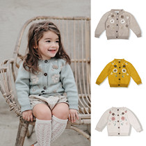 Dads home Shirley New Girl hand-woven flowers knitted cardigan cotton all cute