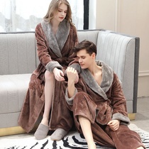 Japanese flannel padded extended couple warm dressing gown women coral velvet bathrobe mens plus size pajamas autumn and winter