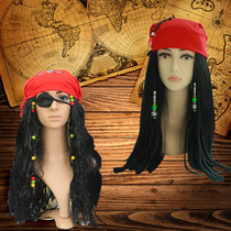 cosplay wig Mens and womens Masquerade Party Black Long vacation hair Pirates of the Caribbean Captain Jack Headdress Wig