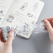 Small fresh floating transparent waterproof PET tape young girl cartoon character hand account diy hand account decorative stickers