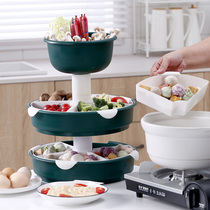 Kitchen Swivel Hotpot Vegetable Dish Vegetable Parquet Household Plastic Wash Vegetable Basin Drain Basket Fruit Dish with dish Diviner