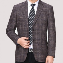 Spring middle-aged mens suit new casual wool single West Check plaid jacket full single non-iron