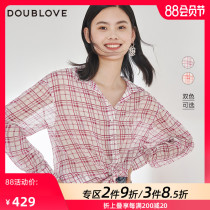 DOUBLOVE BEIAI 20 spring and summer new elegant style mulberry silk shirt plaid chiffon shirt single breasted long sleeve