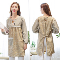 Apron Han Edition Fashion Kitchen Hood Dress With Cuff Woman Long Sleeve Cute Day Ensemble Waistcoat Domestic Oil Prevention Cooking Work Suit