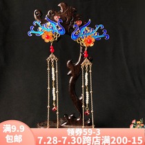 Ancient phoenix pair clip Classical Hanfu headdress Ancient costume hairpin Chinese bride hair accessories Tassel step shake burn blue accessories