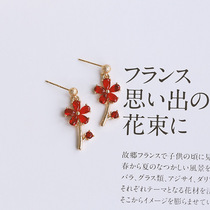 Silver Moto Home s925 Silver Pin Red Flowers Earrings 2021 New Tide Retro Otoli Temperament Ear Clip Woman