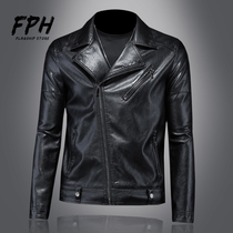 Locomotive Leather Clothing Male Soft Leather Clothing Damp Jacket 2022 Fall Jacket High-end Fashion Flipped Korean Version Locomotive Leather Jacket