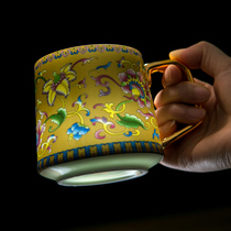 Jingdezhen tea cup ceramic enamel color gold hand-painted large with filter tea separation tea cup single