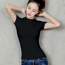 Semi-high-collar short-sleeved t-shirt women's pure white bottom shirt tops tightly tightened pure cotton compassion 2020 new summer