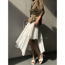ACUP pleated skirt women 2021 autumn new design sense niche irregular hem white skirt long