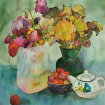 (originally made) Central American Academy Xiao sunny < two bundles of flowers > Unframed 63 * 50cm paper this watercolor painting auction