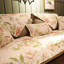 2019 New American pastoral flowers and birds spring summer sofa cushion combination fabric sofa towel cotton non-slip sofa cover cover