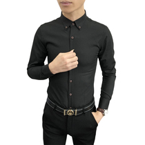 Mens long-sleeved solid color slim Korean version free ironing shirt Youth casual handsome autumn fashion trend tight shirt