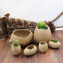 Ceramic egg shell flowerpot hydroponics Creative Imitation ostrich shell retro coarse pottery meaty small pot pot personality decoration