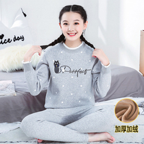 Winter thermal underwear female students thick plus velvet high school girls loose base cotton autumn clothes wear a set