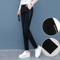 Girls leisure warm sports trousers female junior high school students loose thin straight tube plus velvet padded pants