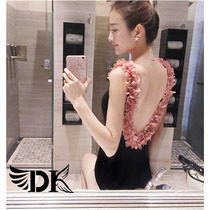 DK New Sexy Big Truffle Back One-piece Swimsuit Black skinny conservative cover with small breasts to woo bikini spa dress