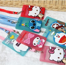 Creative transparent silicone card set cartoon Three-dimensional bus card set with rope access card cover card set