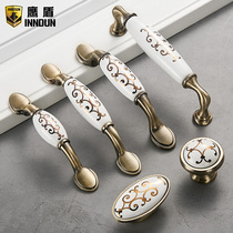 Eagle shield European green bronze gold flower Ceramic handle Modern simple cabinet Wardrobe door drawer Antique handle American