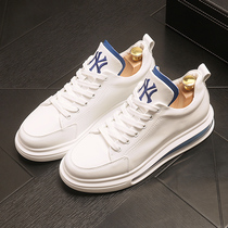 Tide brand real leather small white shoes male British breathable heightened casual shoes hundred personality embroidery thick solid pine shoes
