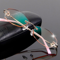 Rimless glasses Womens diamond edge eye frame anti-blue color change flat light goggles can be equipped with myopia with degree tide