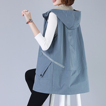 Vest vest womens Korean version of the outer wear 2021 spring and Autumn waistband loose and versatile medium-long hooded cardigan horse clip jacket