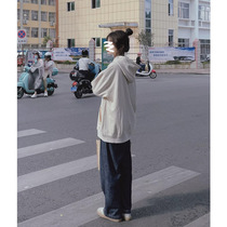 Wide leg jeans women 2021 autumn and winter retro high waist daddy pants straight tube thin loose loose small man dark blue pants