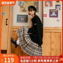 Nap homemade retro plaid skirt Autumn and winter womens a-line wool high-waisted skirt Antique medium-long pleated skirt