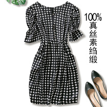 Plain Satin Face Silky Mid-Sleeve Polo Point Silk Dress 19 Summer Womens Mulberry Silk Hepburn Mid-Sleeve Dress