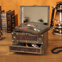 Chinese style retro style dressing case desktop imitation ancient wooden containing box wedding jewellery items storage cartridges lock wooden box