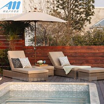 Outdoor hotel villa swimming pool deck bed rattan seaside outdoor beach deck chair leisure courtyard sun lounger